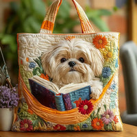 Ručně vyráběná taška - Shih Tzu s knihami a květinami
