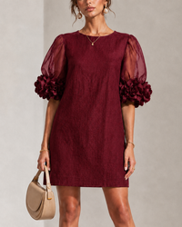 Philippa | Mini Dress with Floral Cuffs and Puff Sleeves