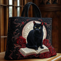 Mystical Black Cat Quilted Tote Bag